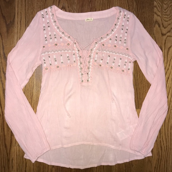Hollister Tops - Hollister Pink Long Sleeve Boho Blouse Top XS